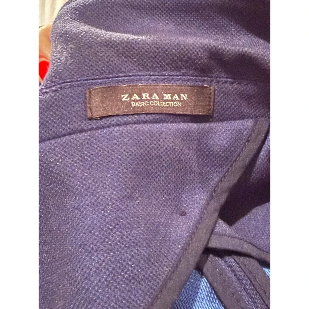 Zara Man Basic Knit Blazer Mens USA 42 Navy Blue Sport Coat Jacket Elbow Patch